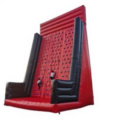Red Black Inflatable Climbing Wall with Safety Buffer Base Amusement Park Inflatable Play Equipment
